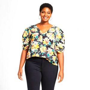 Ava Viv Floral Pleat Balloon Sleeve Blouse perfect for the Season